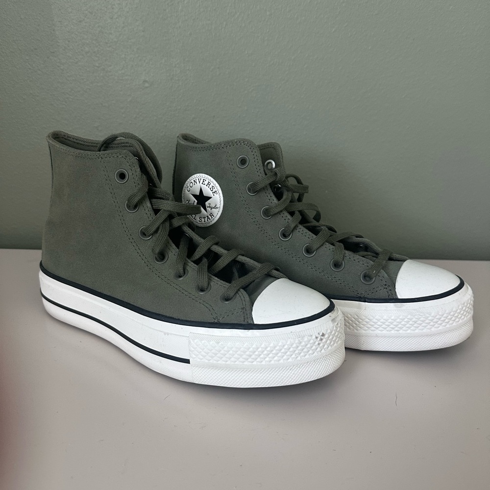 Converse High-Top Sneakers in Dark Green with White Accents